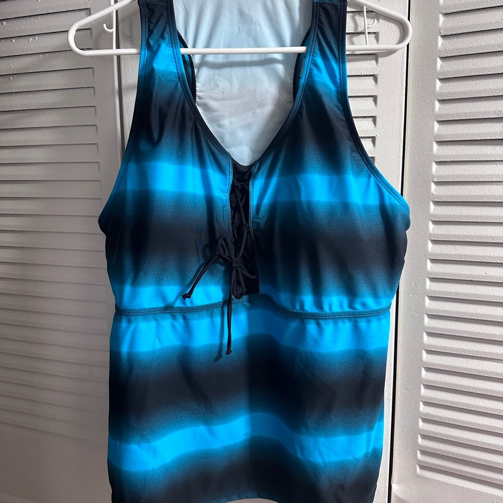 Source Unknown Blue and Black One Piece Swimsuit with V-Neck